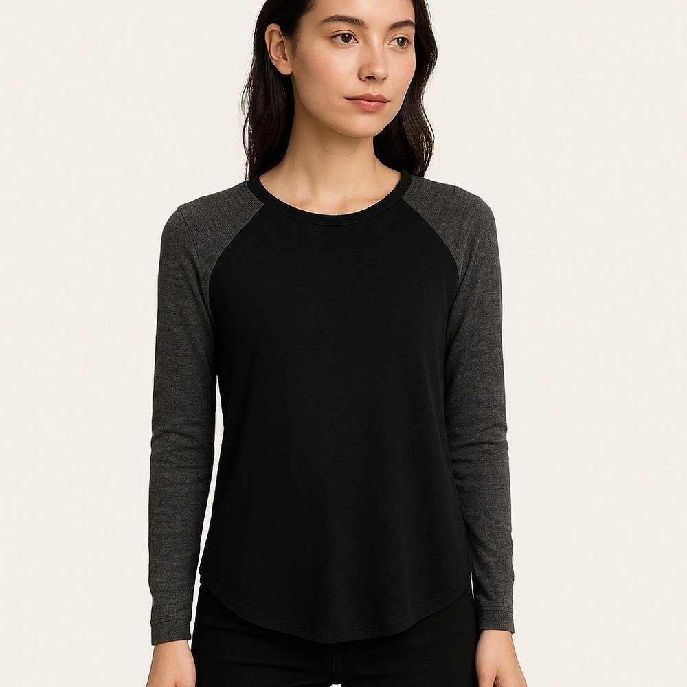 Rebecca Taylor Mixed Media Raglan Knit Top Black Gray Exposed‎ Zip Size 0